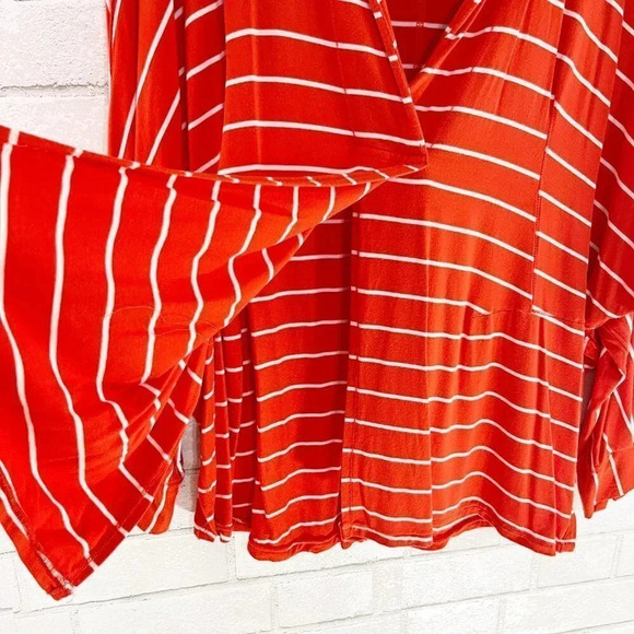 We the Free - Free People Red & White Striped Split Front Shirt Women's Small - Picture 5 of 7